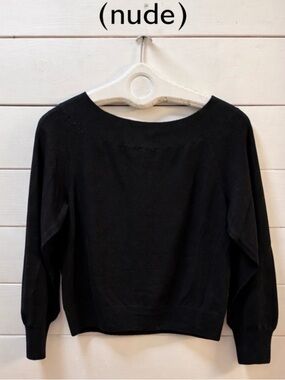 (NUDE) Black Virgin Wool Knit Top Open Sleeve Detail Size 40